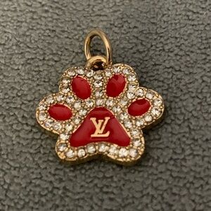 Upcycled Red and Gold Crystal Paw Charm